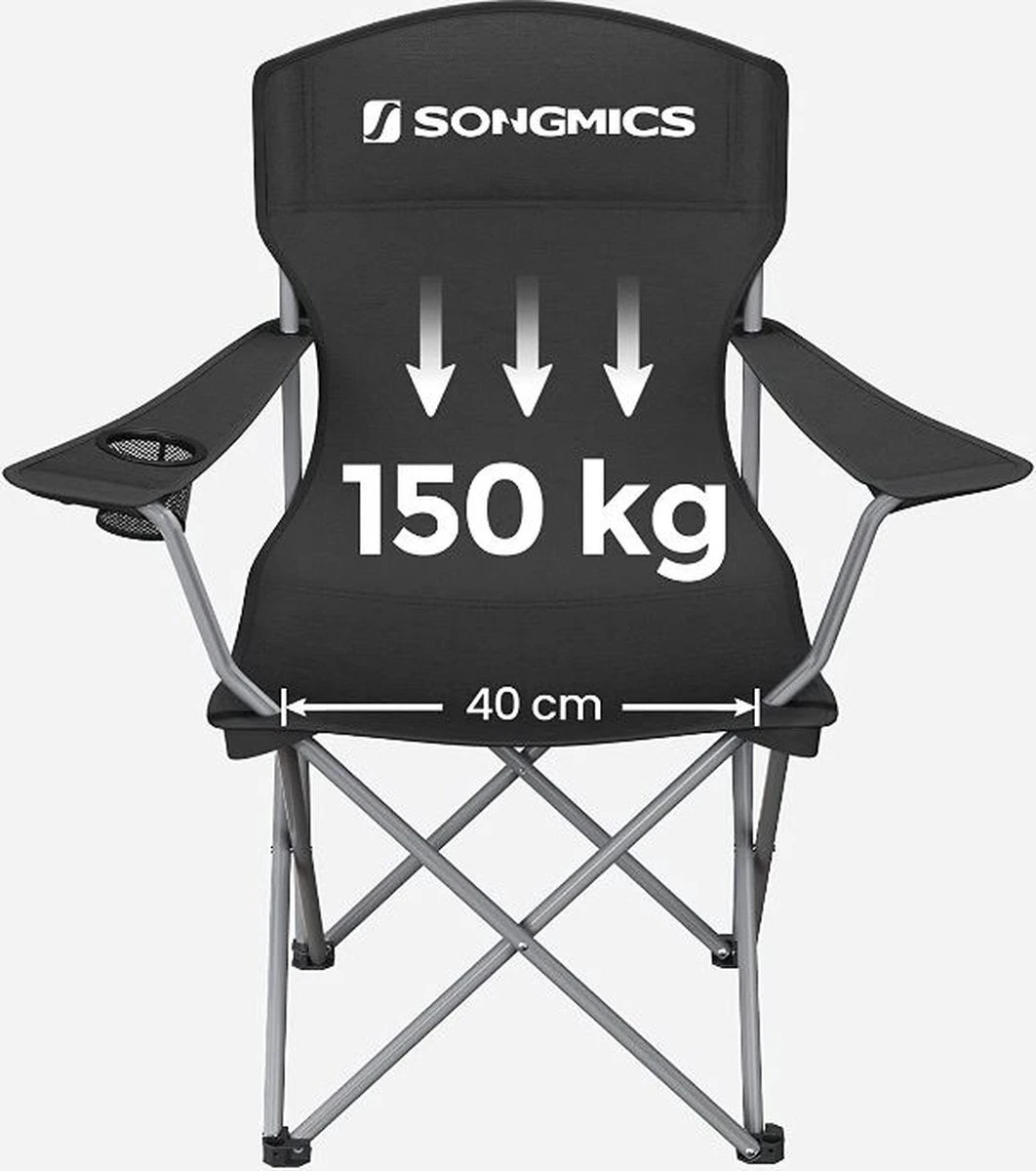 MIRA Home - Campingstoel Set Van 2 Inklapbaar - Klapstoel Met Robuust Frame - Met Flessenhouder - 76 X 51.5 X 95.5 Cm - Zwart - Afbeelding 5