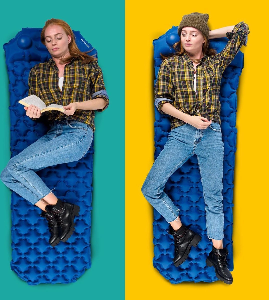 TRVLMORE Slaapmat - Zelfopblazend - 1 Persoons - Ingebouwde Pomp En Kussen - Blauw - Afbeelding 2