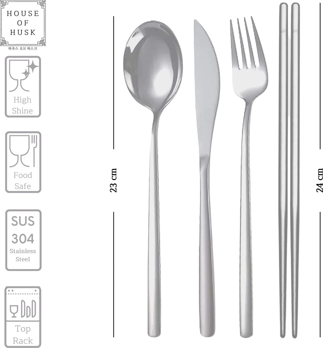 House Of Husk Reisbestek - Reis Bestekset - Chopsticks - Metalen Rietjes Met Borstel - Lepel - Vaatwasserbestendig - RVS - 7 Delig - Zilver - Afbeelding 2