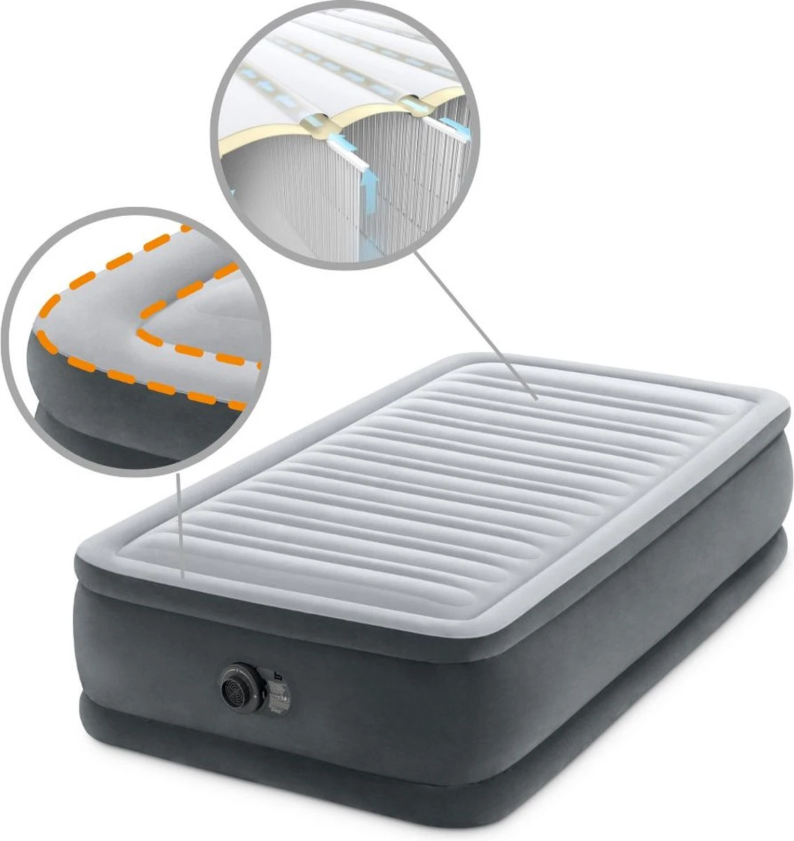 Intex Luchtbed - 1-Persoons - 99 X 191 X 46 Cm - Grijs - Met Ingebouwde Pomp, Hoeslaken Antraciet En Reparatieset - Afbeelding 8