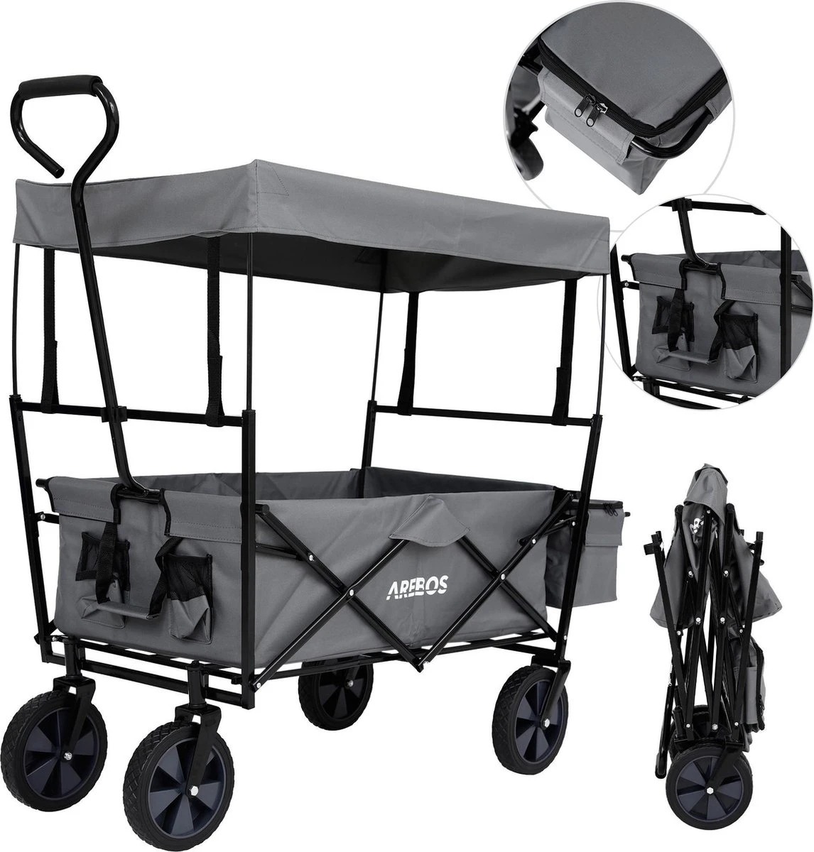 AREBOS Handwagen Vouwbare Dak Handwagen Vouwbare Trolley Uitrustingswagen Grijs - Afbeelding 8