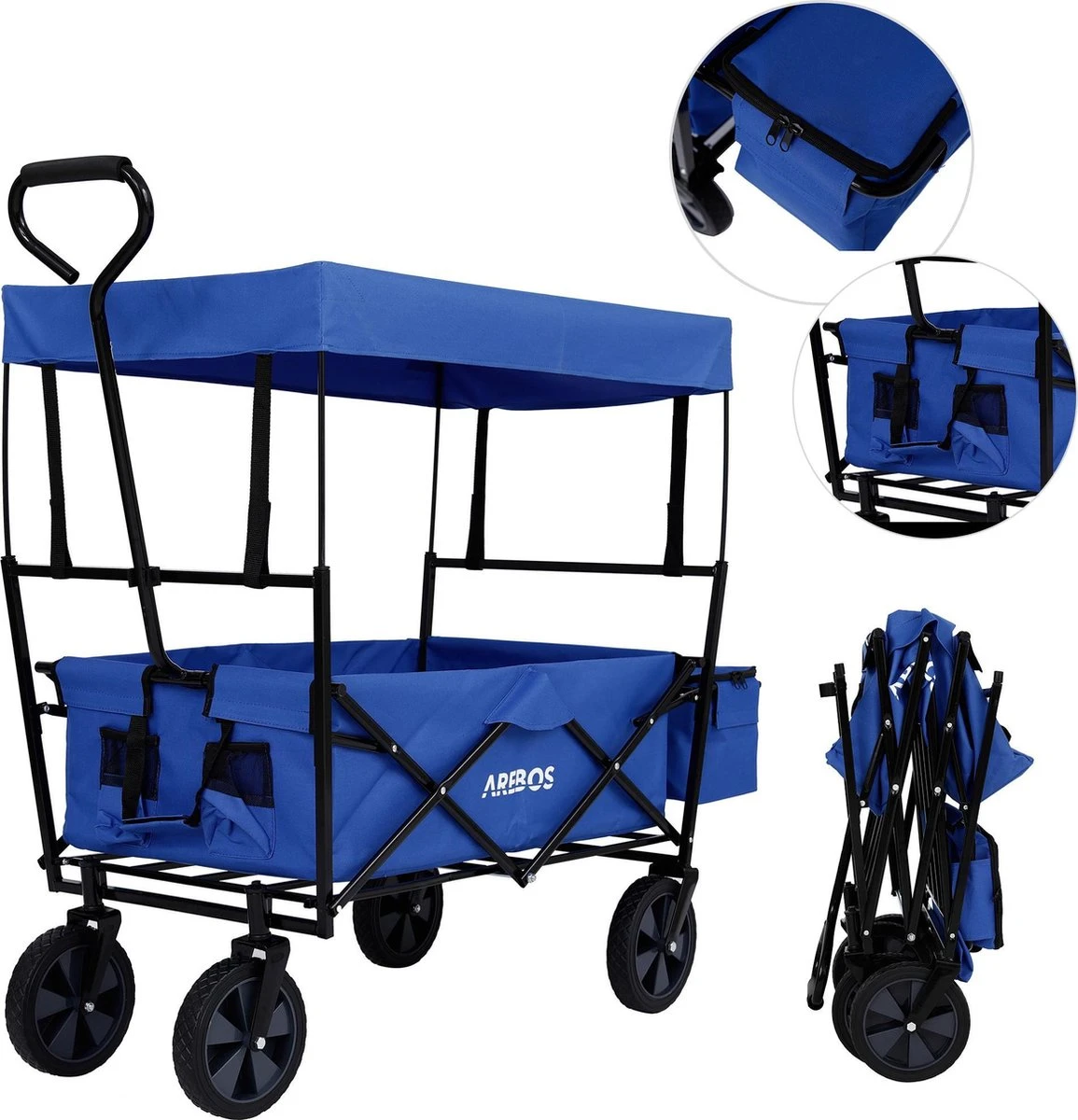 AREBOS Handwagen Vouwbare Dak Handwagen Vouwbare Trolley Uitrustingswagen Blauw - Afbeelding 9