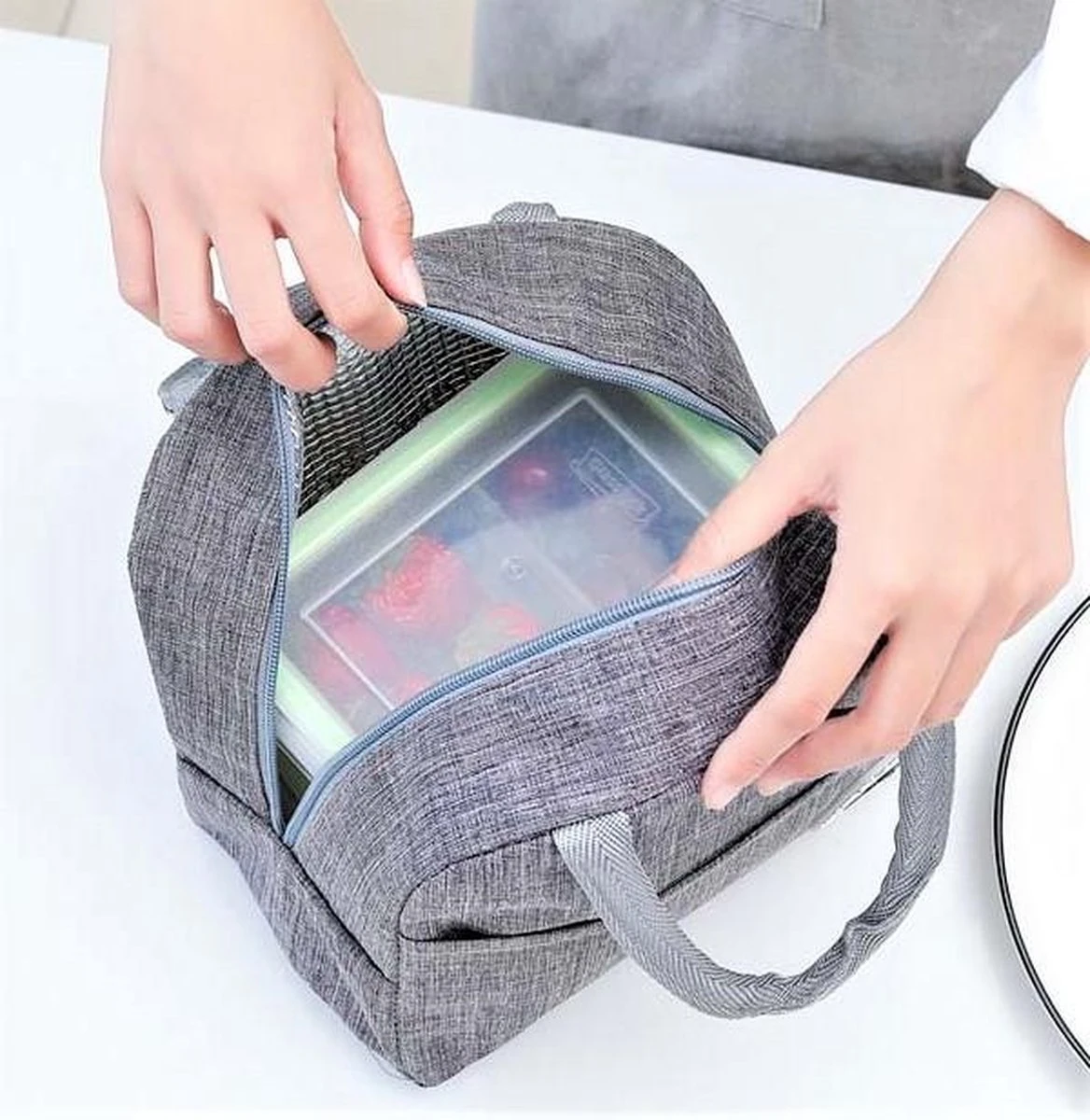 Koeltas - Lunchtas - Volwassenen En Kinderen - Compact & Handig: Zomer - Picknick -School - Lunch - Werk - Klassiek Grijs - Afbeelding 11