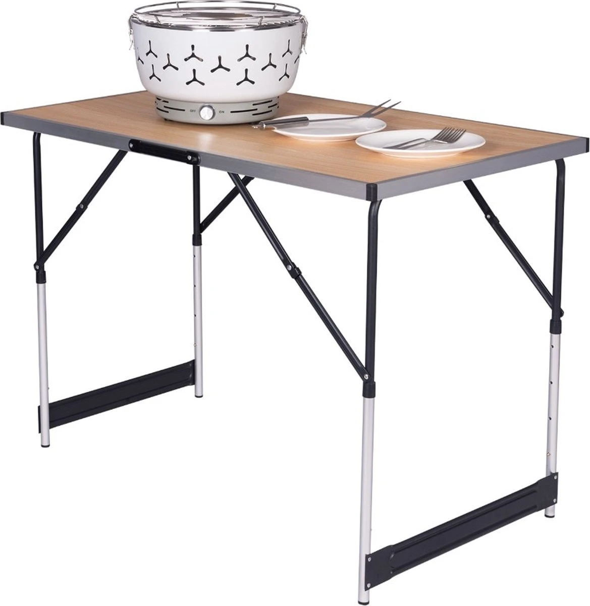 Kamyra® Campingtafel Inklapbaar - Kampeertafel, Partytafel - Opvouwbaar, Lichtgewicht & In Hoogte Verstelbaar - Aluminium/Hout - Afbeelding 4