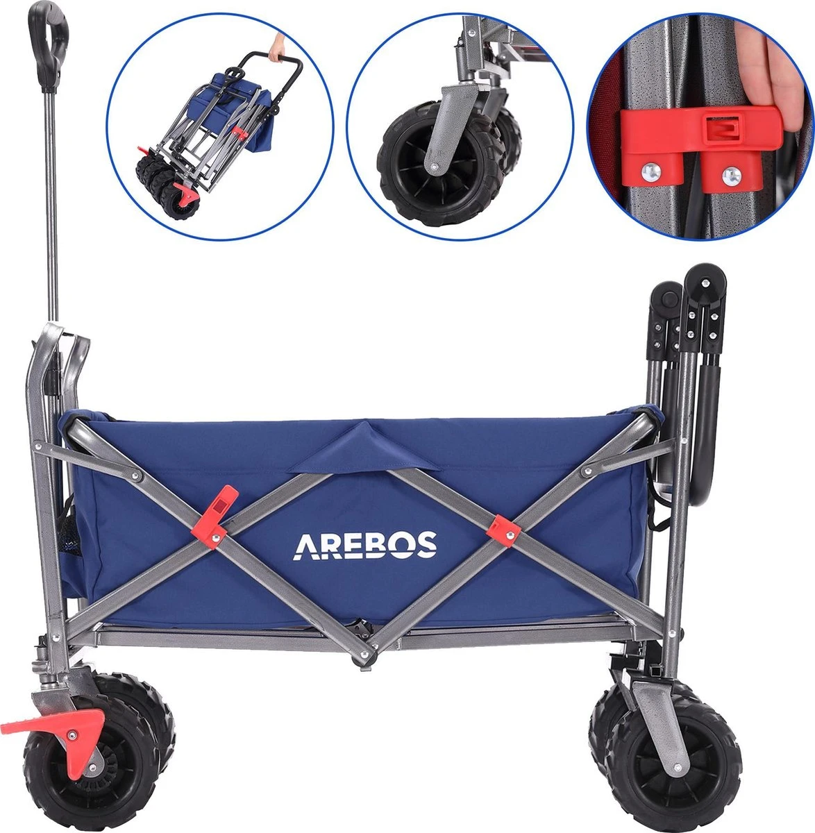 AREBOS Handkar | Transportwagen | Apparatuurwagen | Opvouwbaar | Duwstang| Blauw - Afbeelding 2