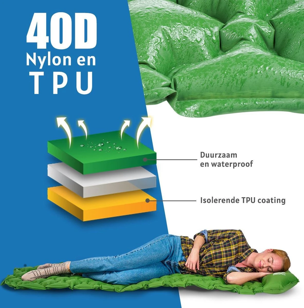 TRVLMORE Slaapmat - Zelfopblazend - 1 Persoons - Ingebouwde Pomp En Kussen - Groen - Afbeelding 8