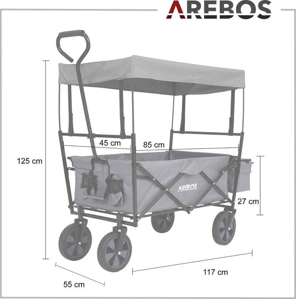 AREBOS Handwagen Vouwbare Dak Handwagen Vouwbare Trolley Uitrustingswagen Grijs - Afbeelding 5