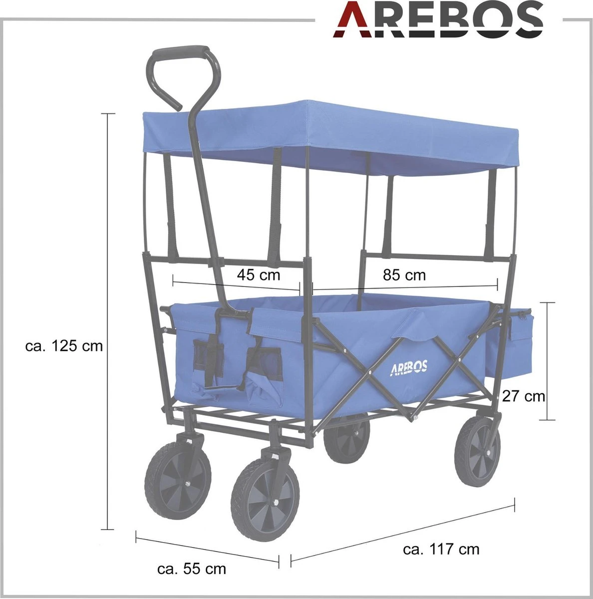 AREBOS Handwagen Vouwbare Dak Handwagen Vouwbare Trolley Uitrustingswagen Blauw - Afbeelding 6