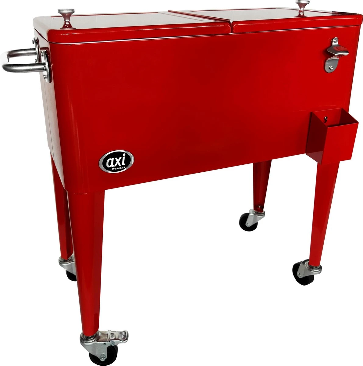 AXI Retro Cooler Rood - Koeler Met Wielen - 76L Inhoud - Koelbox Met Aftapkraan