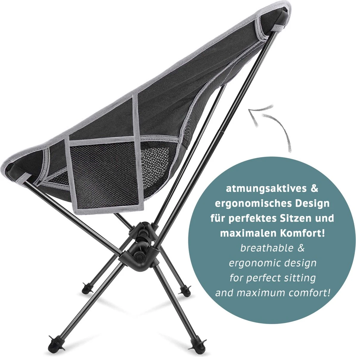Smartpeas Camping Stoel Van Stevig 600D Polyester En Aluminium - Lichtgewicht En Opvouwbaar - Camping Gadget Inclusief Zijzakken +Plus: Strandmat & Draagtas - Afbeelding 5