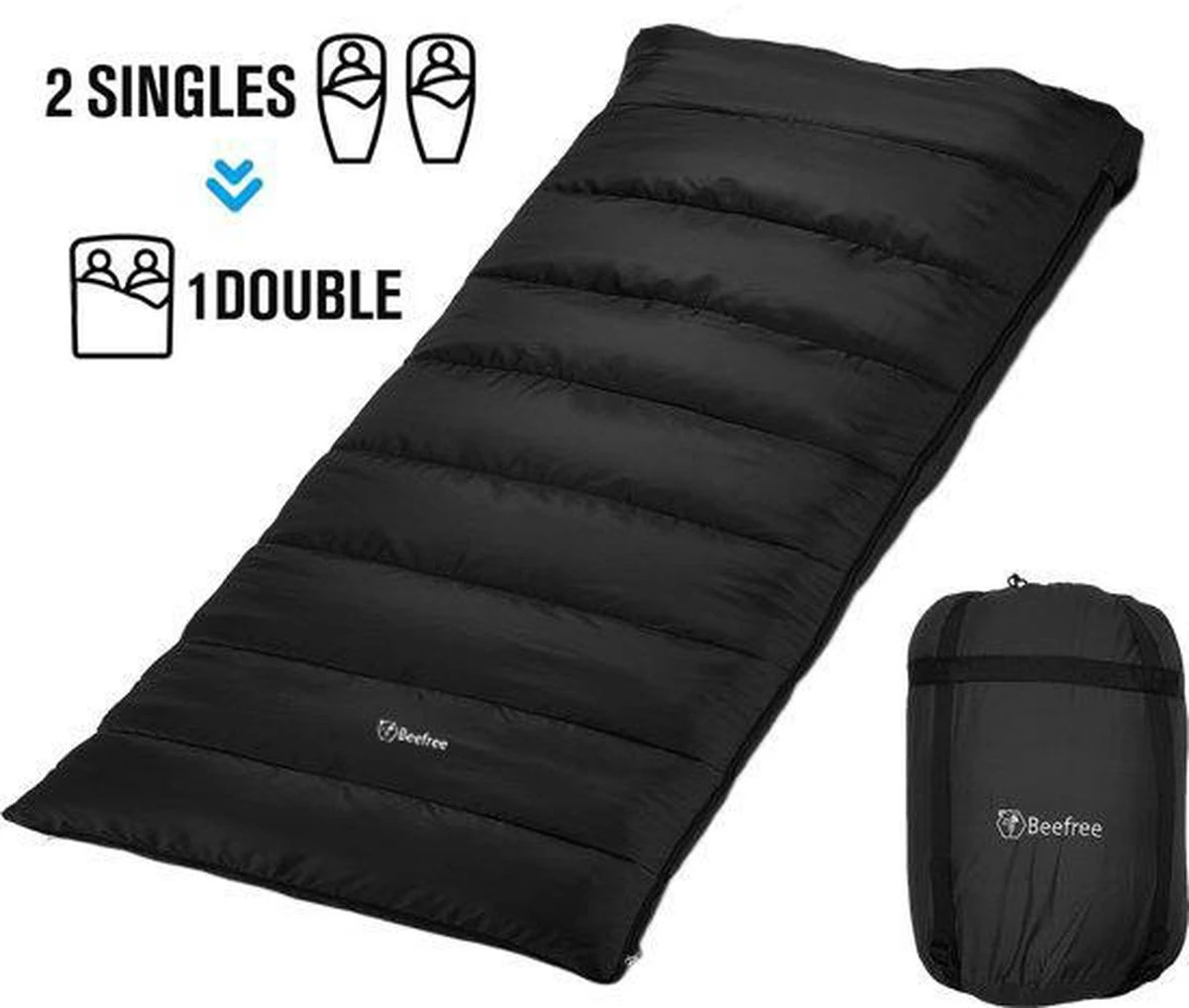 Beefree Slaapzak XL - Grote Katoenen 220 X 90cm - Aanritsbaar - Zwart - Afbeelding 2