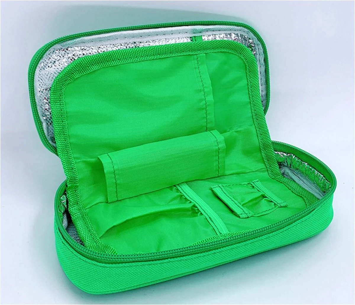 Merkloos Diabetes Tas - Groen - Koeltas- Diabetes Etui - Insuline Spuiten - Reis Etui - Insuline Koeltas - Afbeelding 3