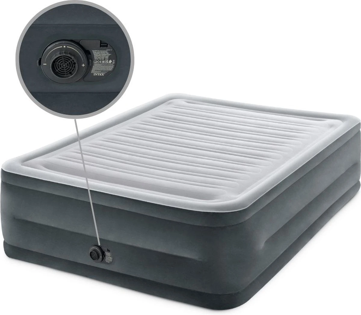 Intex Luchtbed - 2-Persoons - 152 X 203 X 33 Cm - Grijs - Met Ingebouwde Pomp, Hoeslaken Antraciet En Reparatieset - Afbeelding 7