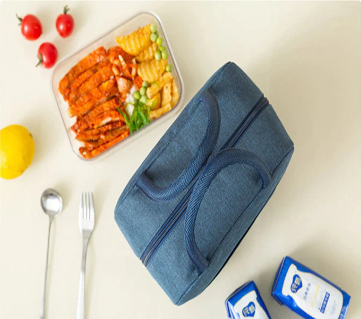 Merkloos Koeltas Lunch - Lunchtas Volwassenen - Kinderen - Lunchtrommel - Picknicktas - Koelzak - Coolbag - Waterdicht - Lunchtas - Koeltasje - Donker Blauw - Afbeelding 6