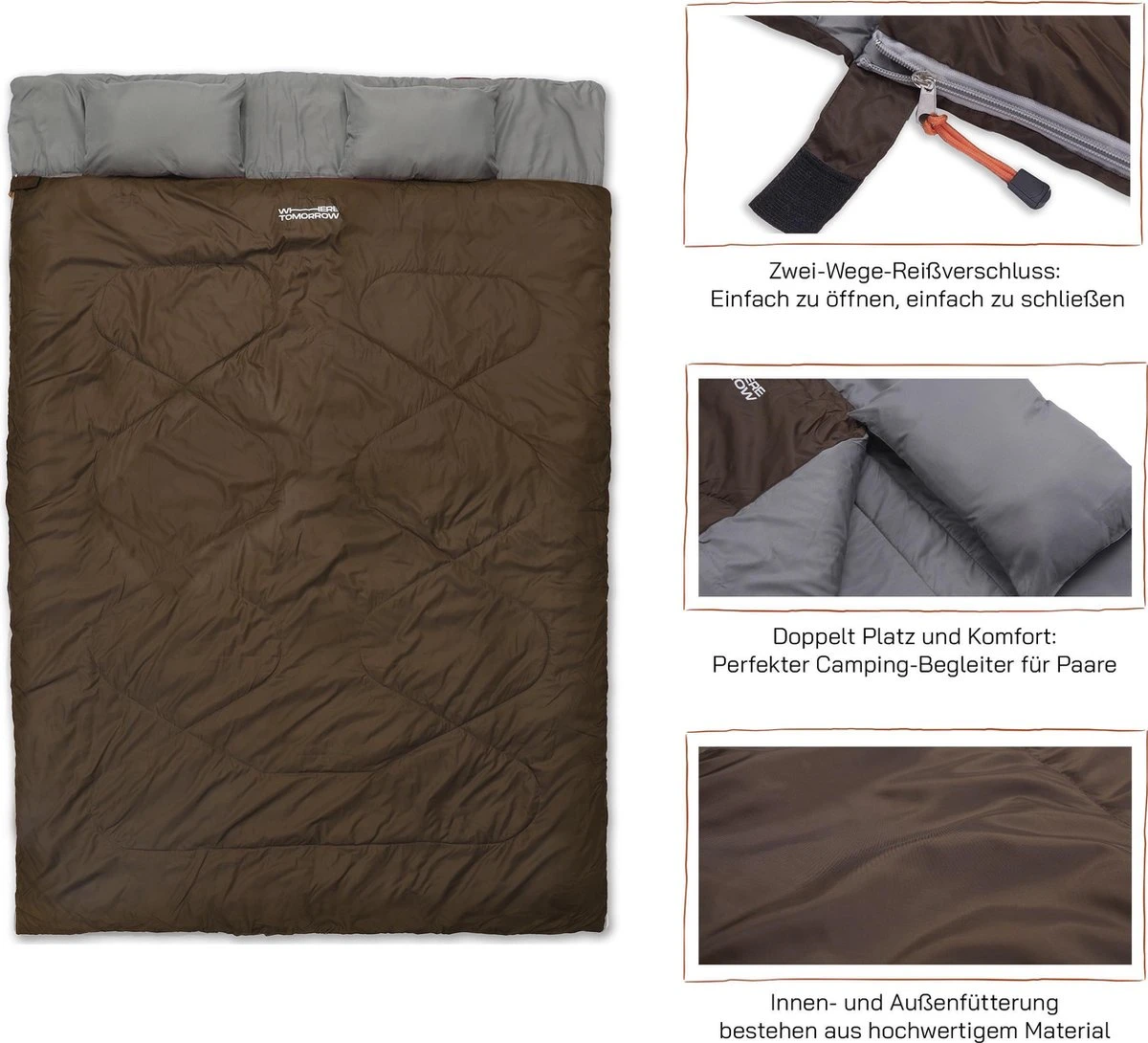 Where Tomorrow Double Slaapzak 220 X 150 Cm Diverse Kleuren - Bruin - Afbeelding 3