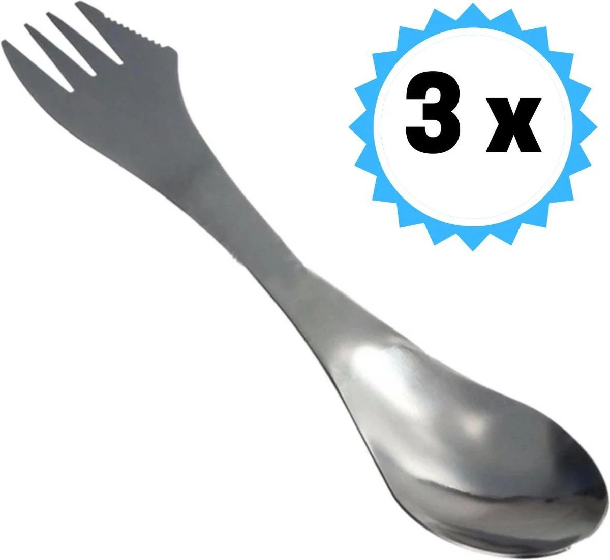 KELERINO. RVS Spork - Survival Outdoor Camping - Vork, Lepel & Mes - 3 Stuks - Afbeelding 3