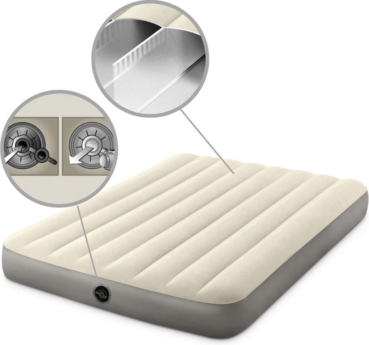 Intex Luchtbedset Intex Luchtbed - Twijfelaar - 137 X 191 X 25 Cm - Beige + Intex Elektrische Pomp - 650 Liter/min + Hoeslaken Zwart + Reparatieset - Afbeelding 2