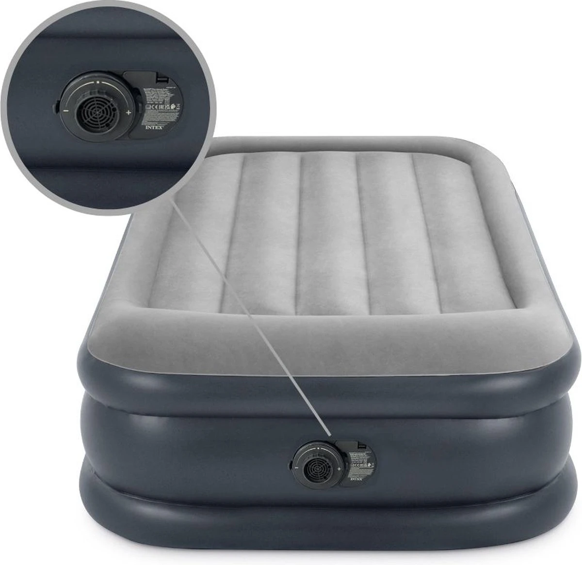 Intex Luchtbed - 1-Persoons - 99 X 191 X 42 Cm - Grijs - Met Pomp, Hoeslaken Antraciet En Reparatieset - Afbeelding 3