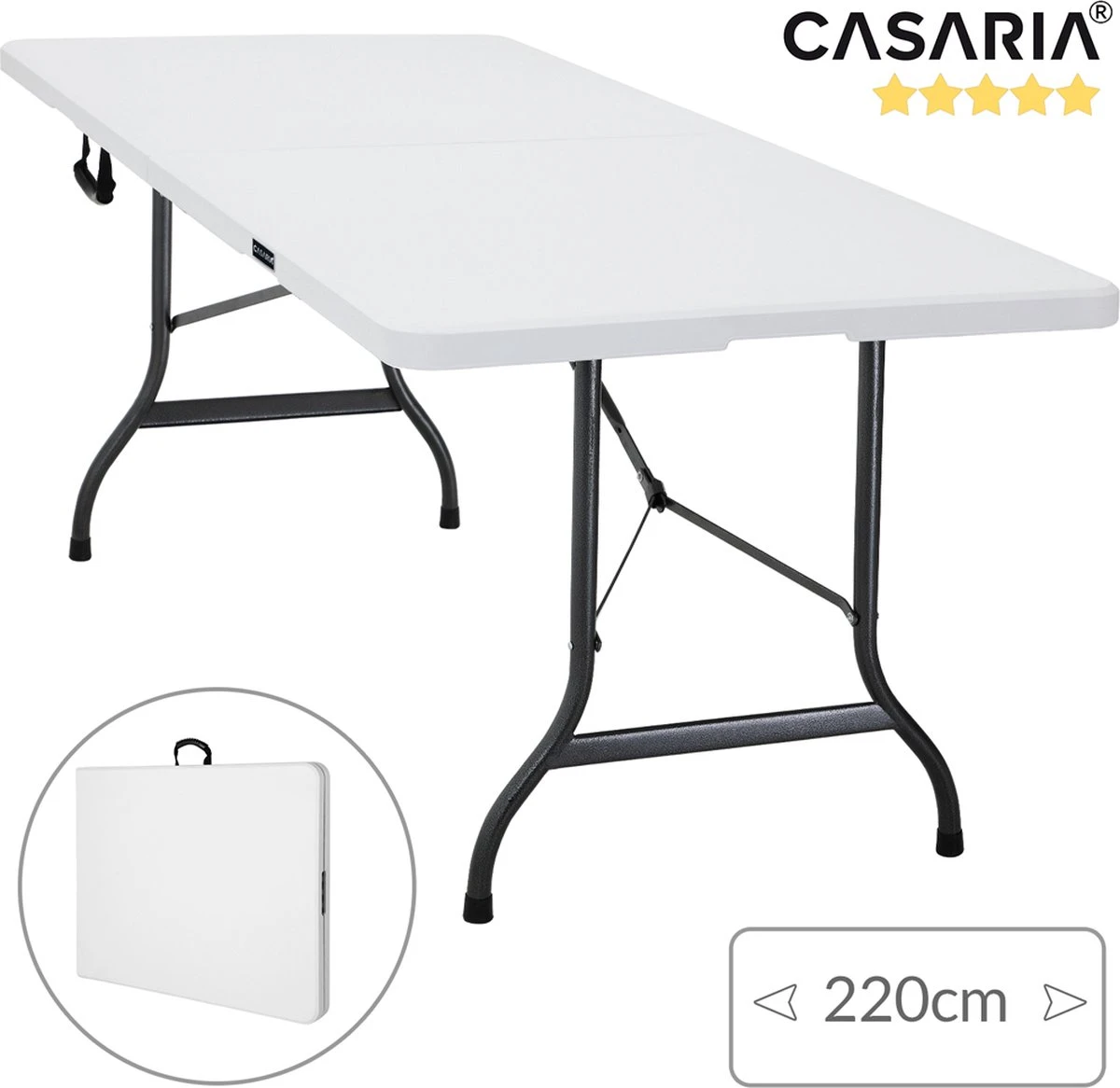 Casaria Tuintafel Opvouwbaar – Met Draaggreep 220x70 Cm – Wit - Afbeelding 2
