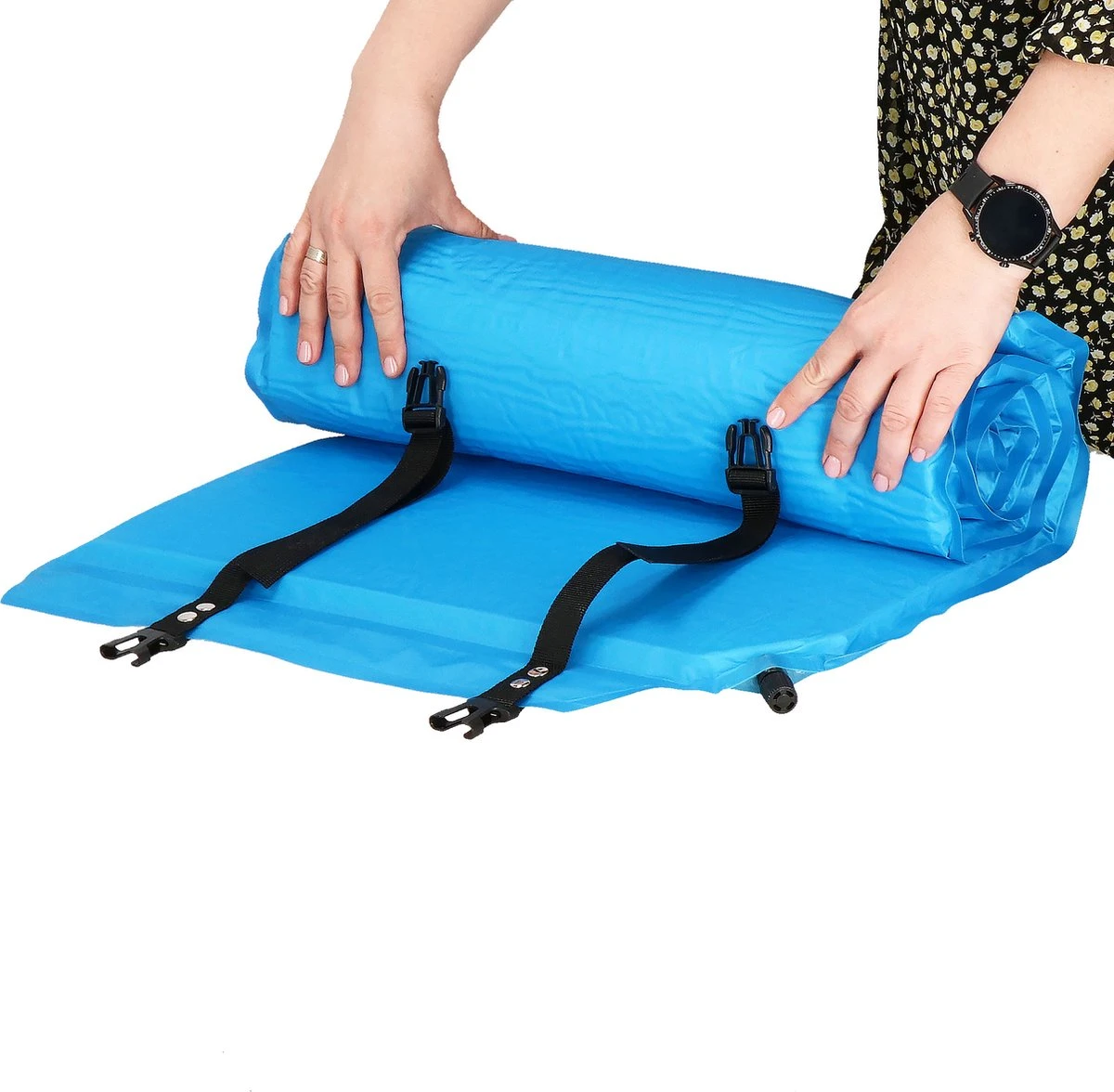 Springos Slaapmat | Zelfopblazend | 186 Cm | Inclusief Hoes & Hoofdkussen | Lichtblauw - Afbeelding 5