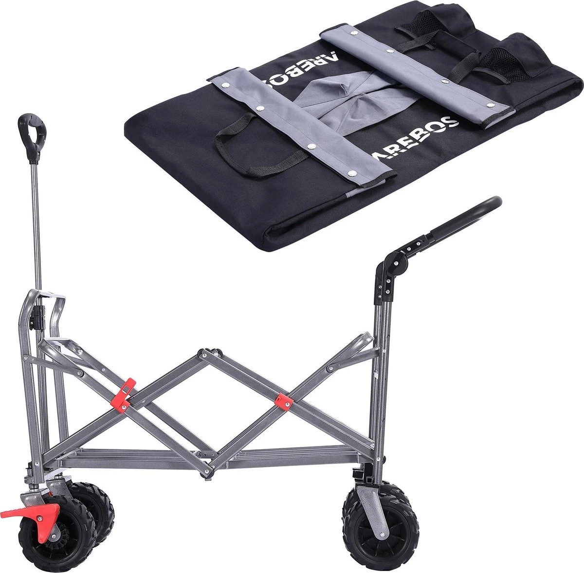 AREBOS Handkar | Transportwagen | Apparatuurwagen | Opvouwbaar | Duwstang| Zwart - Afbeelding 12
