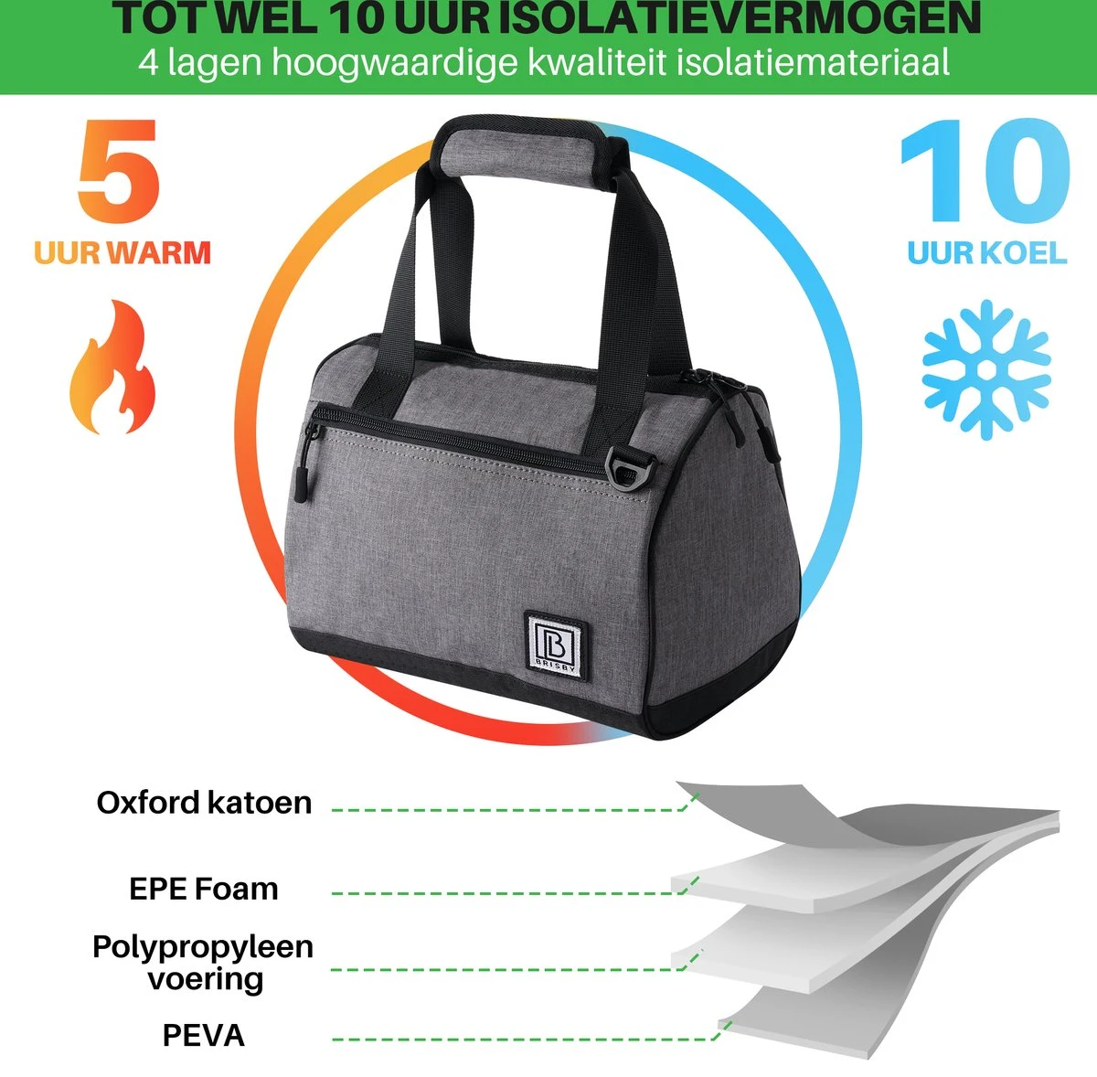Brisby 4 Laags Geïsoleerde Koeltas - Lunchtas 10 Liter - Donkergrijs - Afbeelding 6