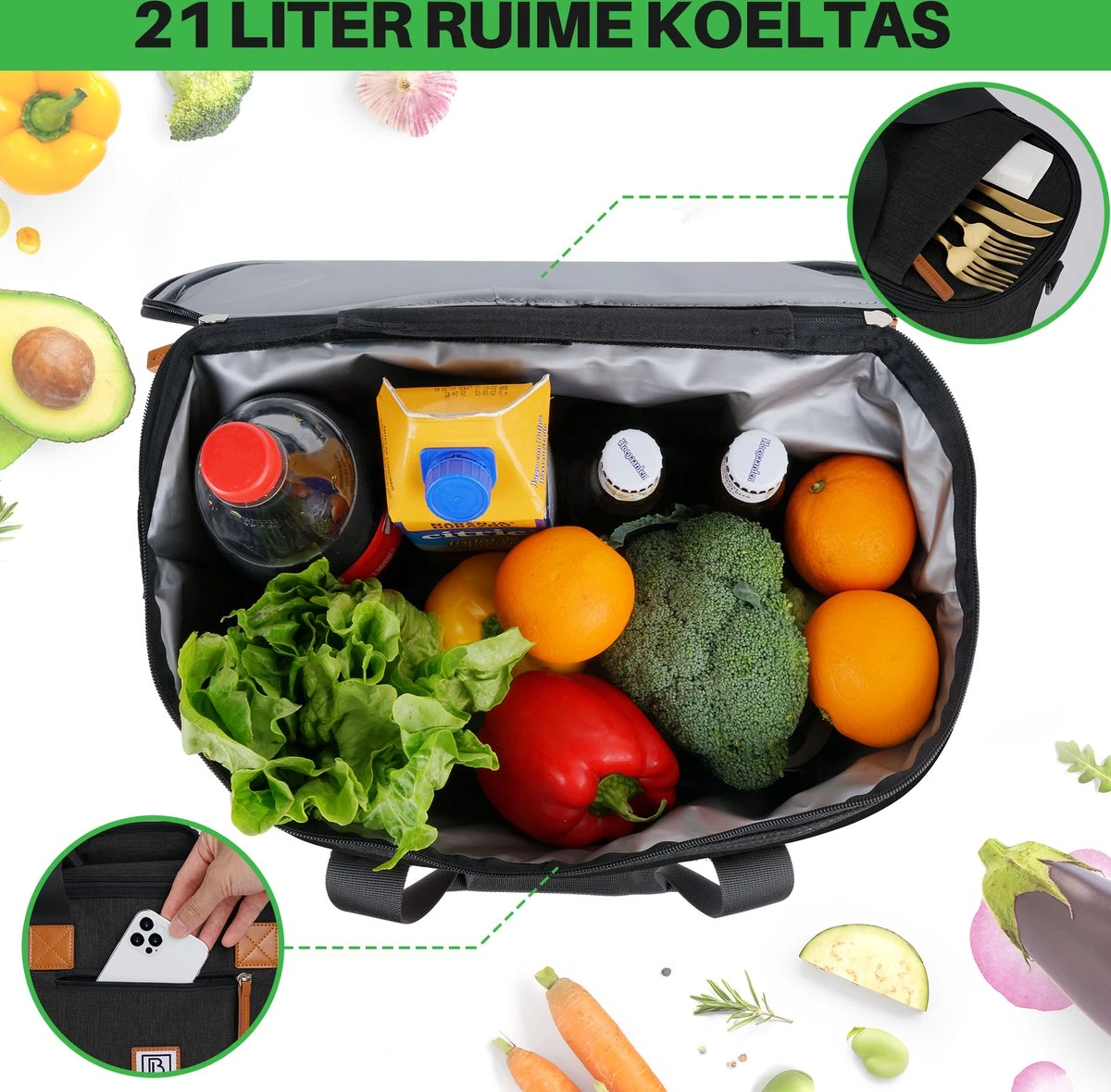 Brisby 4 Laags Geïsoleerde Koeltas - Boodschappentas 21 Liter - Zwart - Afbeelding 3