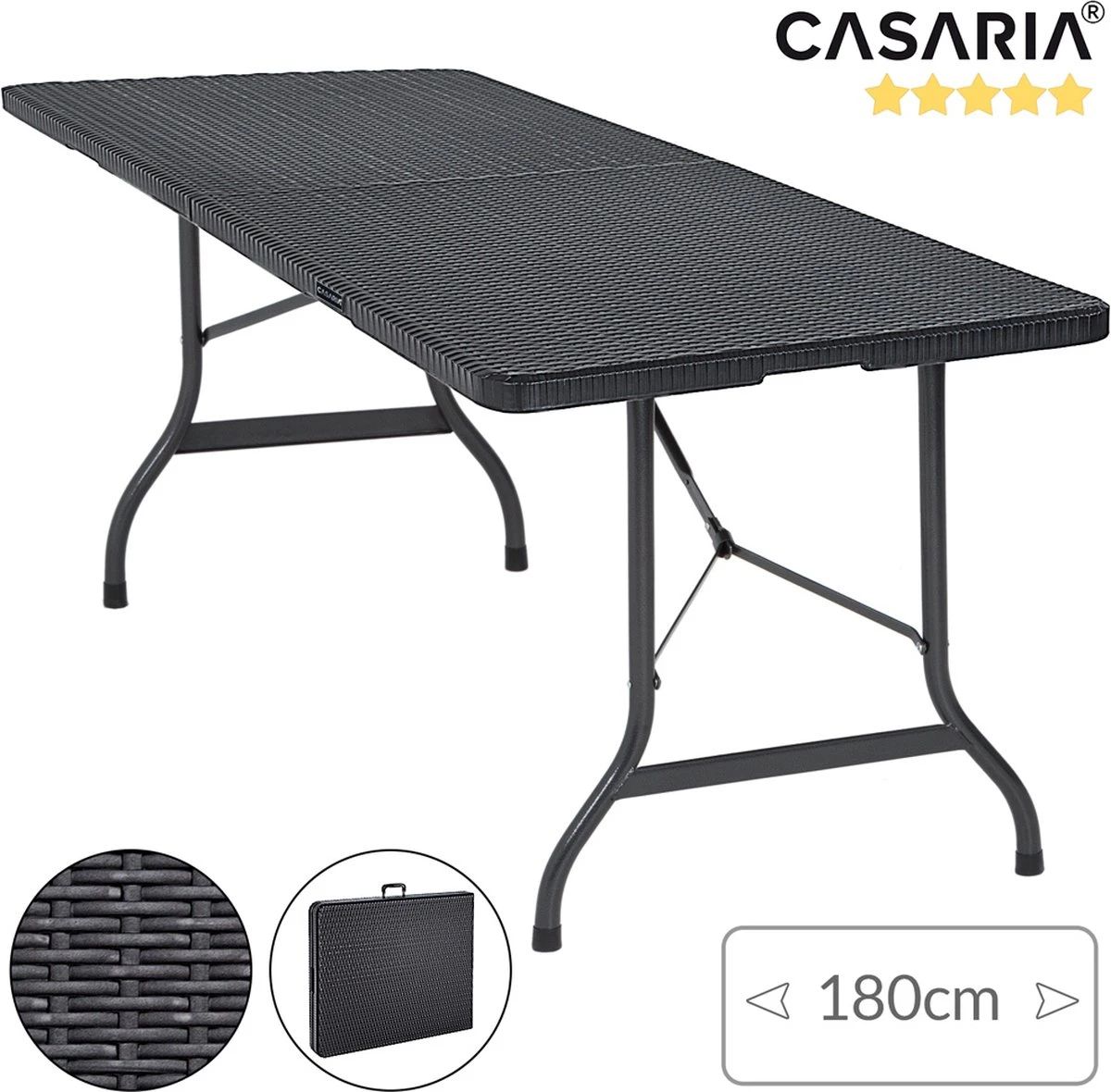 Casaria Tuintafel Opvouwbaar – Met Draaggreep 180x75 Cm – Zwart - Afbeelding 3