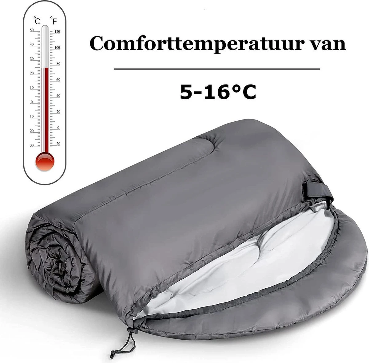 Meisterhome® Mummy Slaapzak - Kamperen - Antraciet - Ca. 220 X 75 Cm - Incl. Draagtas - Afbeelding 2