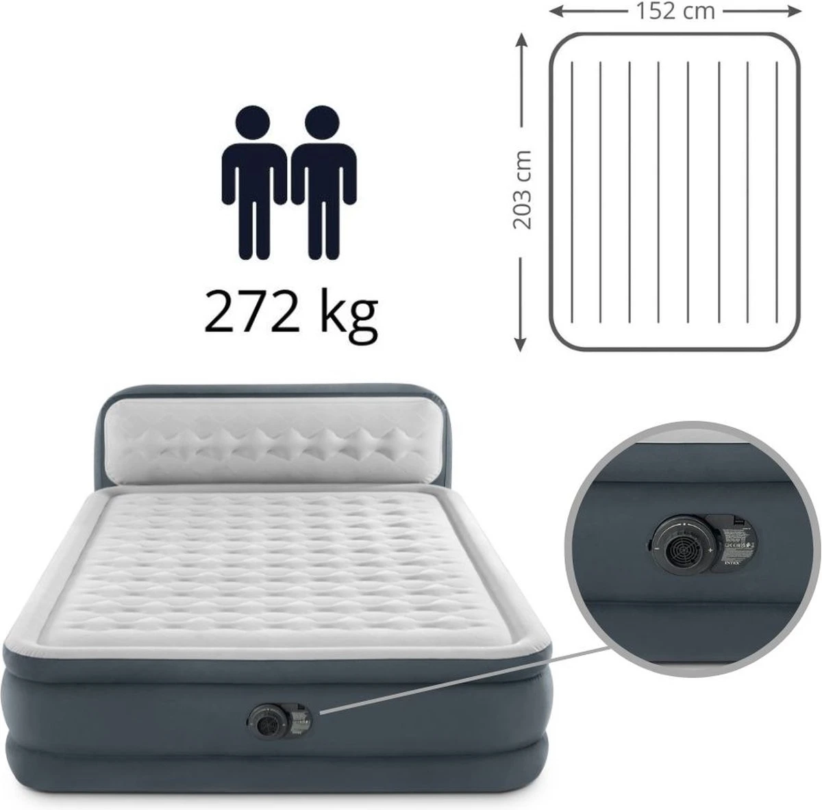 Intex 64448 - Queen Deluxe Ultra-Plush Zelfopblazend 2-persoons Luchtbed Met Hoofdboord (203x152x46cm) - Afbeelding 10