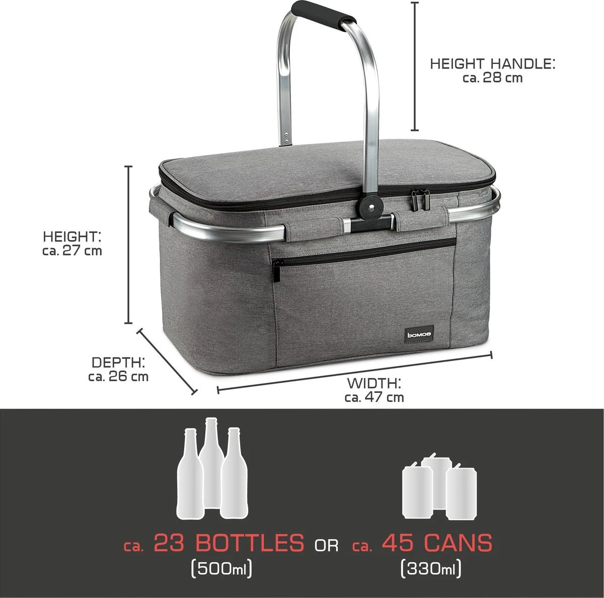 Bomoe Koeltas Picknickmand Opvouwbaar IceBreezer K47 - 47x27x26 Cm - 32 Liter- Perfect Voor Barbecues Of Boodschappen - Afbeelding 4