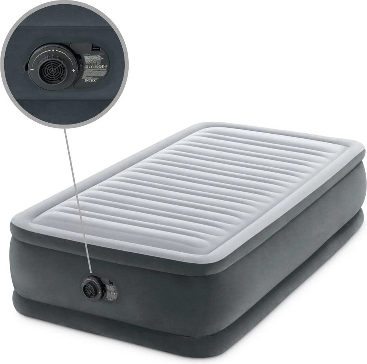Intex Luchtbed - 1-Persoons - 99 X 191 X 46 Cm - Grijs - Met Ingebouwde Pomp, Hoeslaken Antraciet En Reparatieset - Afbeelding 4