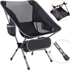 Smartpeas Campingstoel Van Stevig 600D Polyester En Aluminium - Lichtgewicht En Opvouwbaar - Camping Gadget Inclusief Zijzakken +Plus: Strandmat & Draagtas