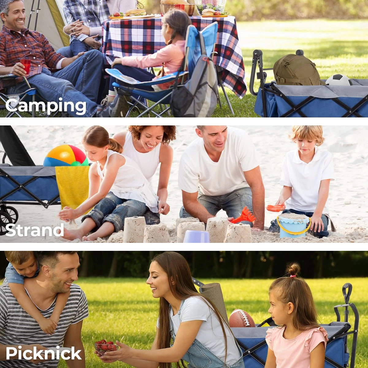 LifeGoods Bolderkar - Opvouwbaar - Tot 120KG - 103L - Extra Draagtas En Duwstang - Wasbaar Polyester - 98x45cm - Blauw/Grijs - Afbeelding 4