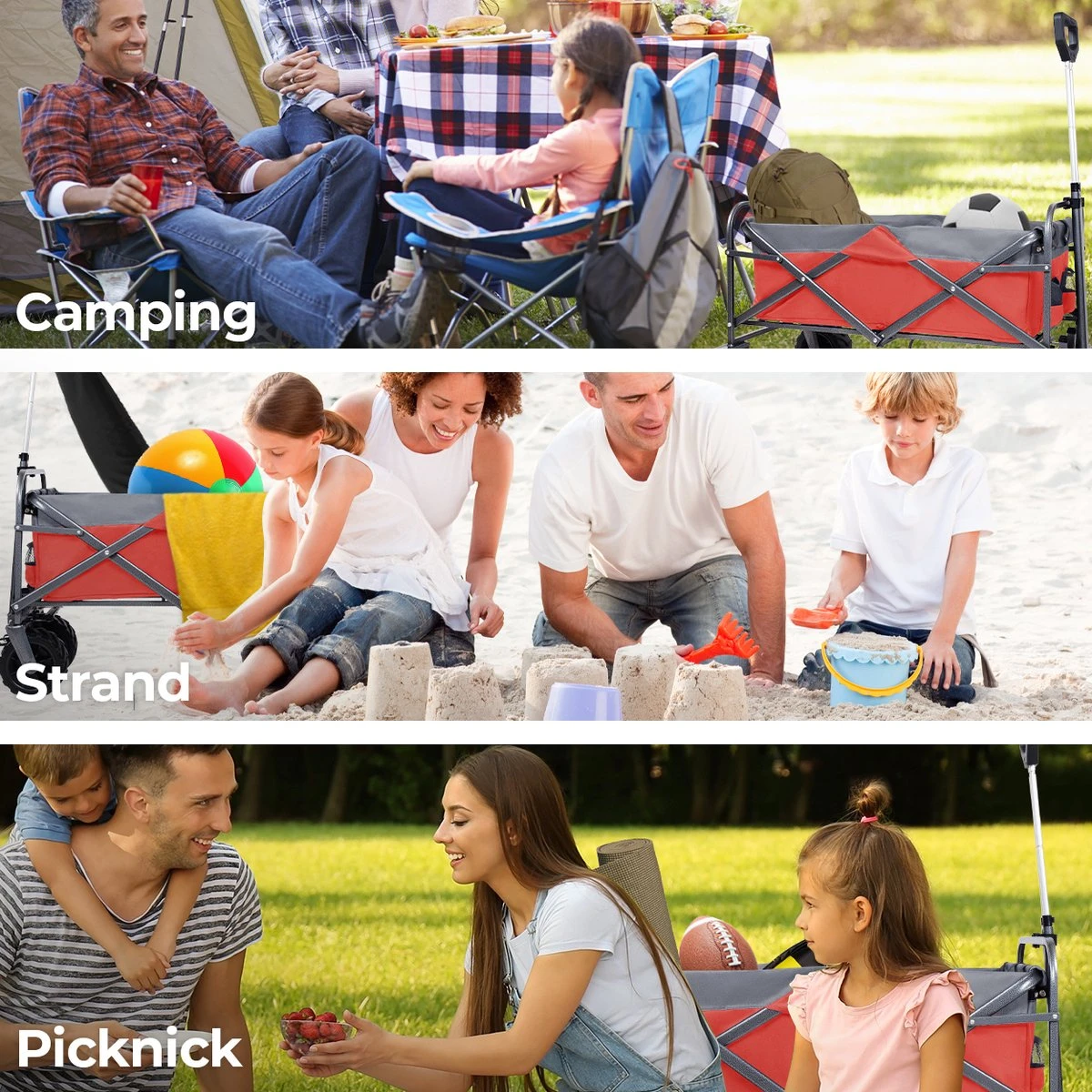 LifeGoods Bolderkar - Opvouwbaar - Tot 80KG - 94L - Wasbaar Polyester - 98x45cm - Rood/Grijs - Afbeelding 5