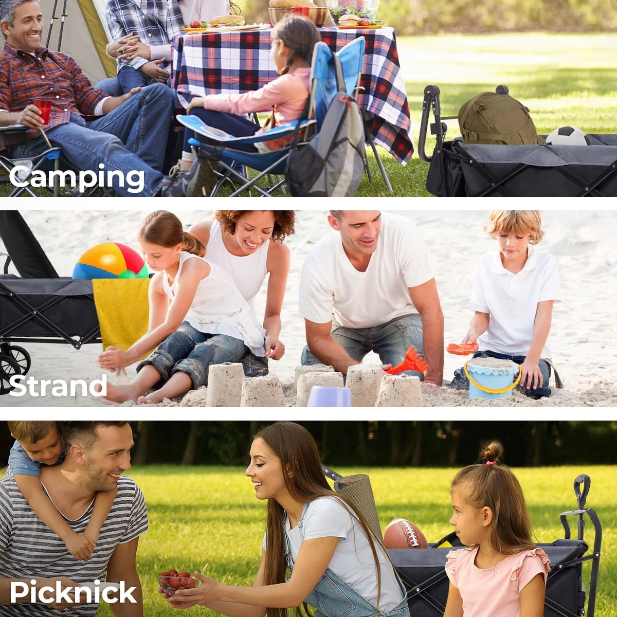 LifeGoods Bolderkar - Opvouwbaar - Tot 120KG - 103L - Extra Draagtas En Duwstang - Wasbaar Polyester - 98x45cm - Zwart/Grijs - Afbeelding 4