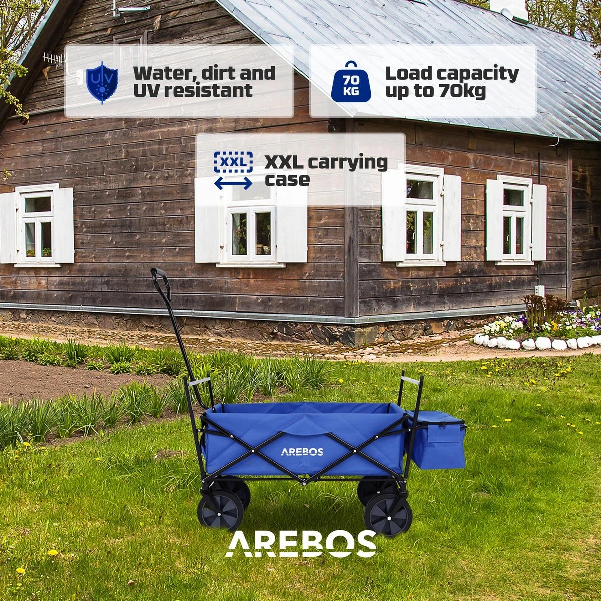 AREBOS Handwagen Vouwbare Dak Handwagen Vouwbare Trolley Uitrustingswagen Blauw - Afbeelding 3