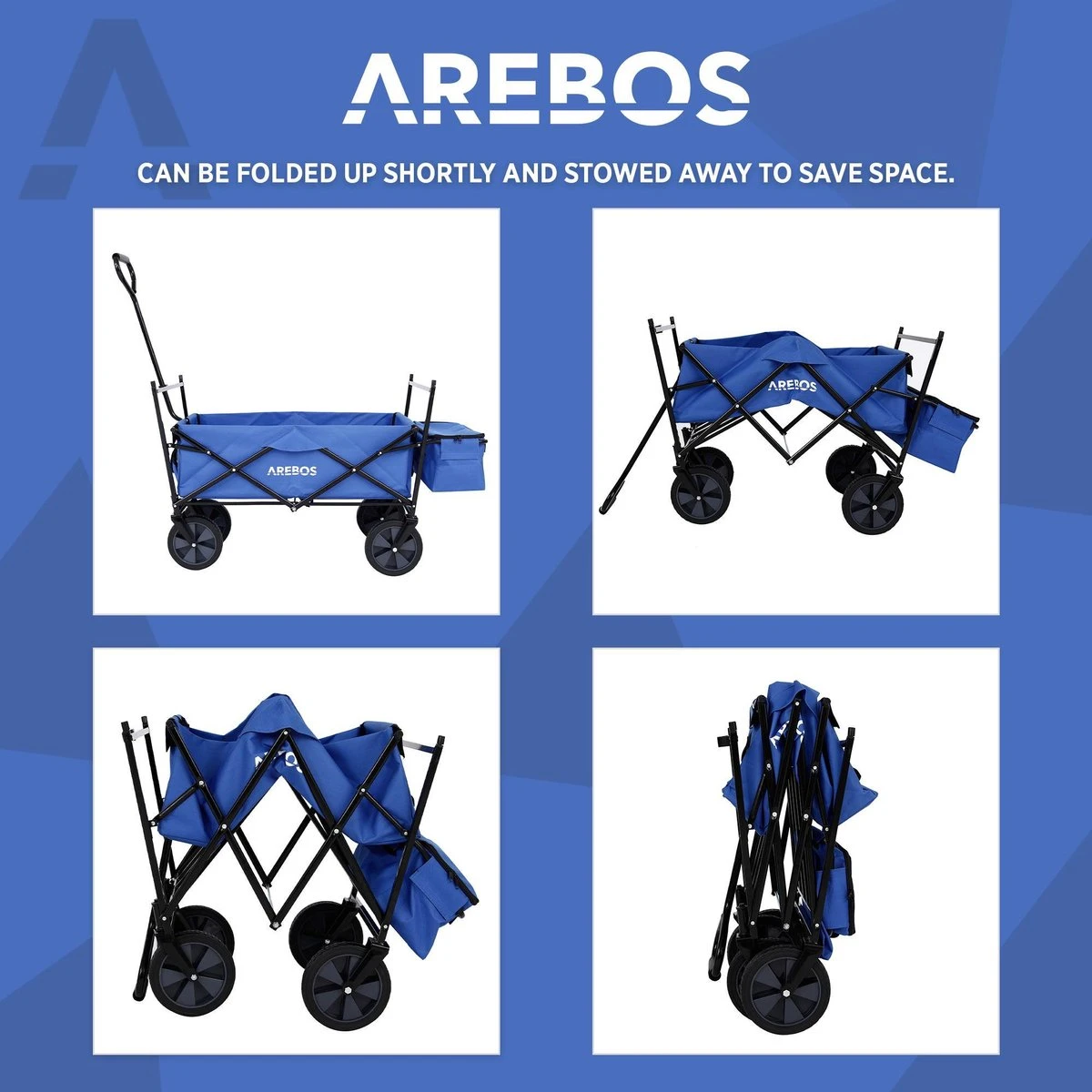AREBOS Handwagen Vouwbare Dak Handwagen Vouwbare Trolley Uitrustingswagen Blauw - Afbeelding 7