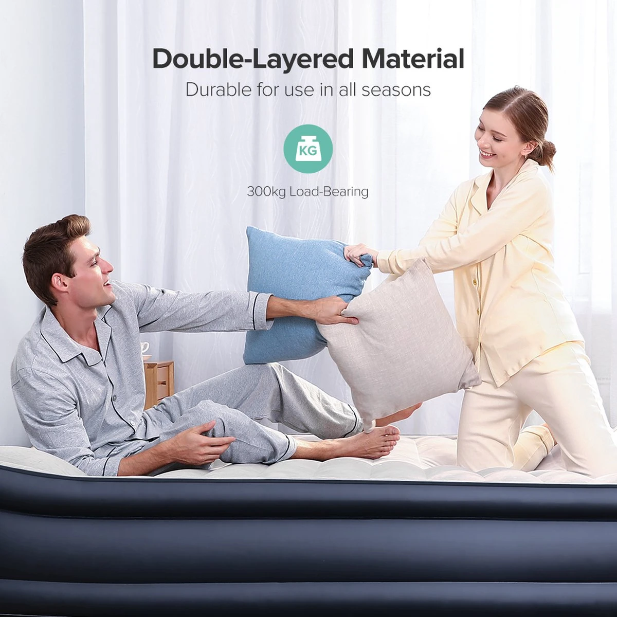 Sable Luxe Queen Size 2 Persoons Luchtmatras Met Ingebouwd Kussen, Opblaasbaar Luchtbed Met Ingebouwde Elektrische Pomp Voor Kamperen, Reizen Of Overnachtende Gasten Of Festival - Afbeelding 2