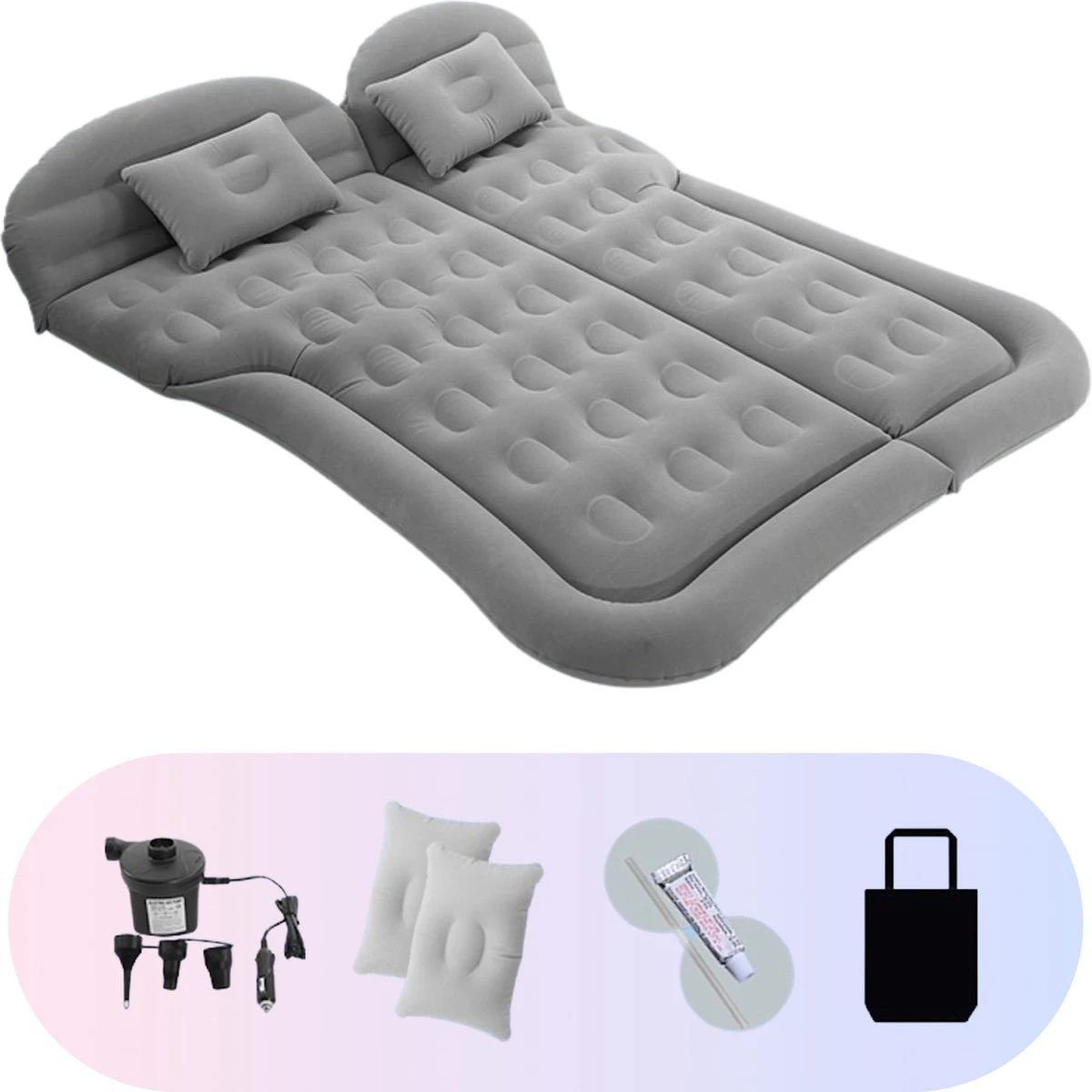 Opblaasbaar Auto Matras - Auto Luchtbed Grijs - Achterbank En Achterbak - Tweepersoons 3-in-1 Universeel Automatras - Inclusief Elektrische Pomp En Accessoires - Kampeer Luchtbed Voor Reizen