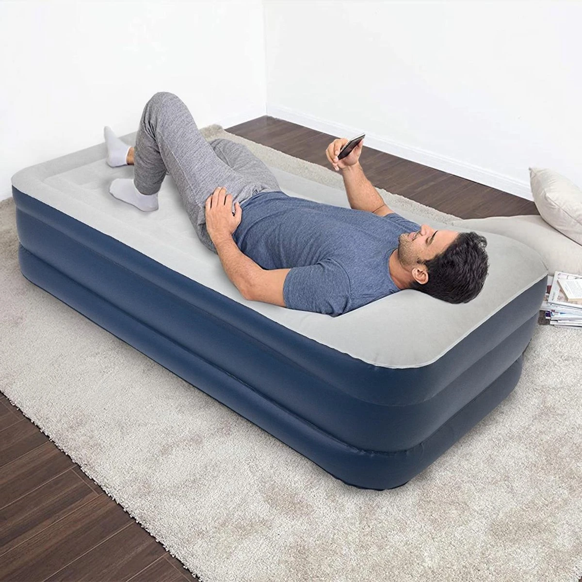 LifeGoods Luchtbed - 1 Persoons - Met Ingebouwde Pomp - Incl. Draagtas En Reparatiekit - Afbeelding 7