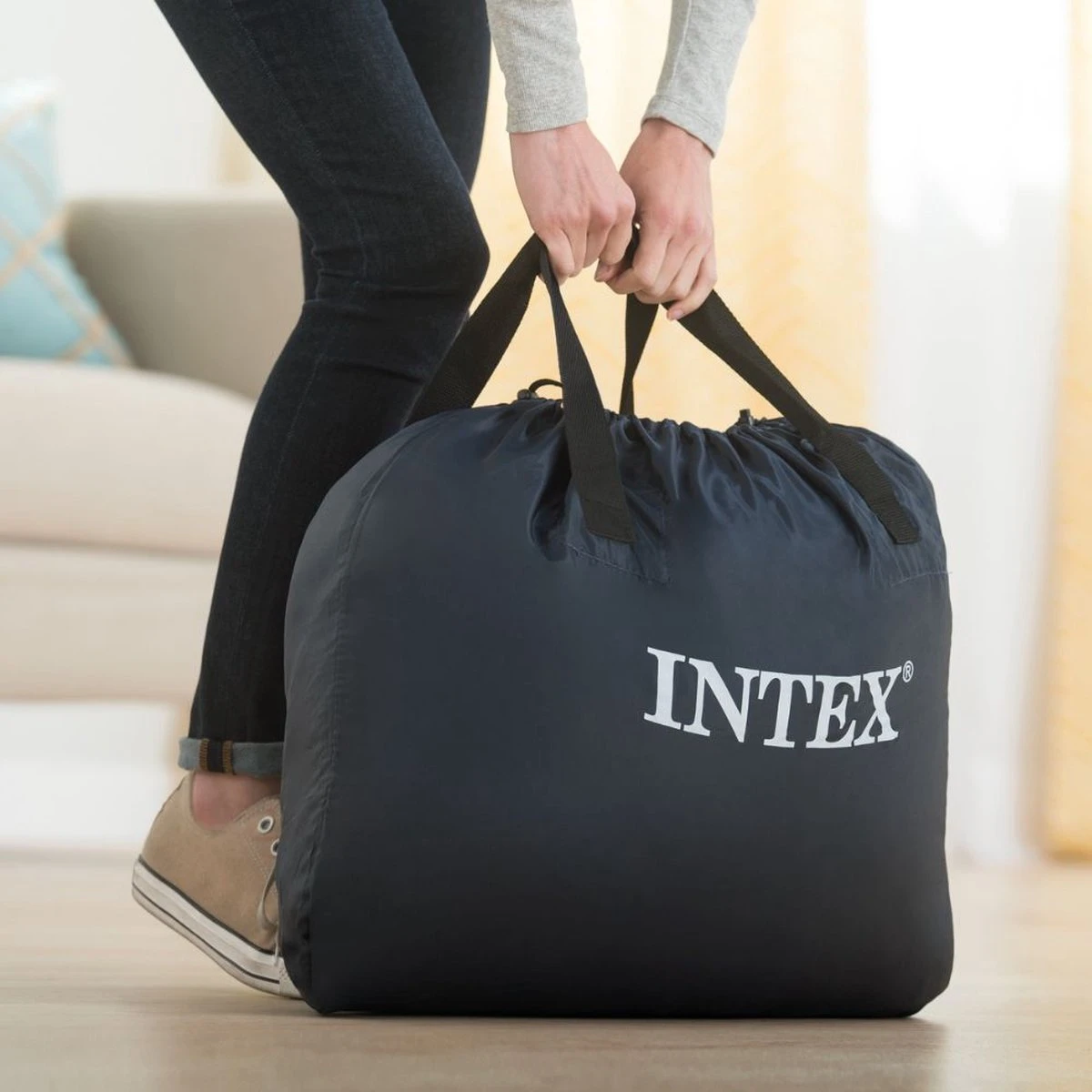 Intex Luchtbed - 2-Persoons - 152 X 203 X 33 Cm - Grijs - Met Ingebouwde Pomp, Hoeslaken Antraciet En Reparatieset - Afbeelding 9