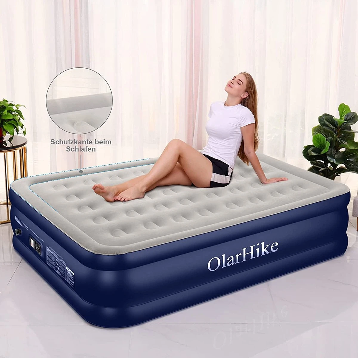 OlarHike Queen Size Luchtmatras Met Geïntegreerde Elektrische Pomp, Zelfopblazend Luchtbed, Voor 2 Personen, Premium Gastenbed, Opblaasbaar Matras Voor Camping Of Thuisgebruik, 203 X 152 X 46 Cm - Afbeelding 6