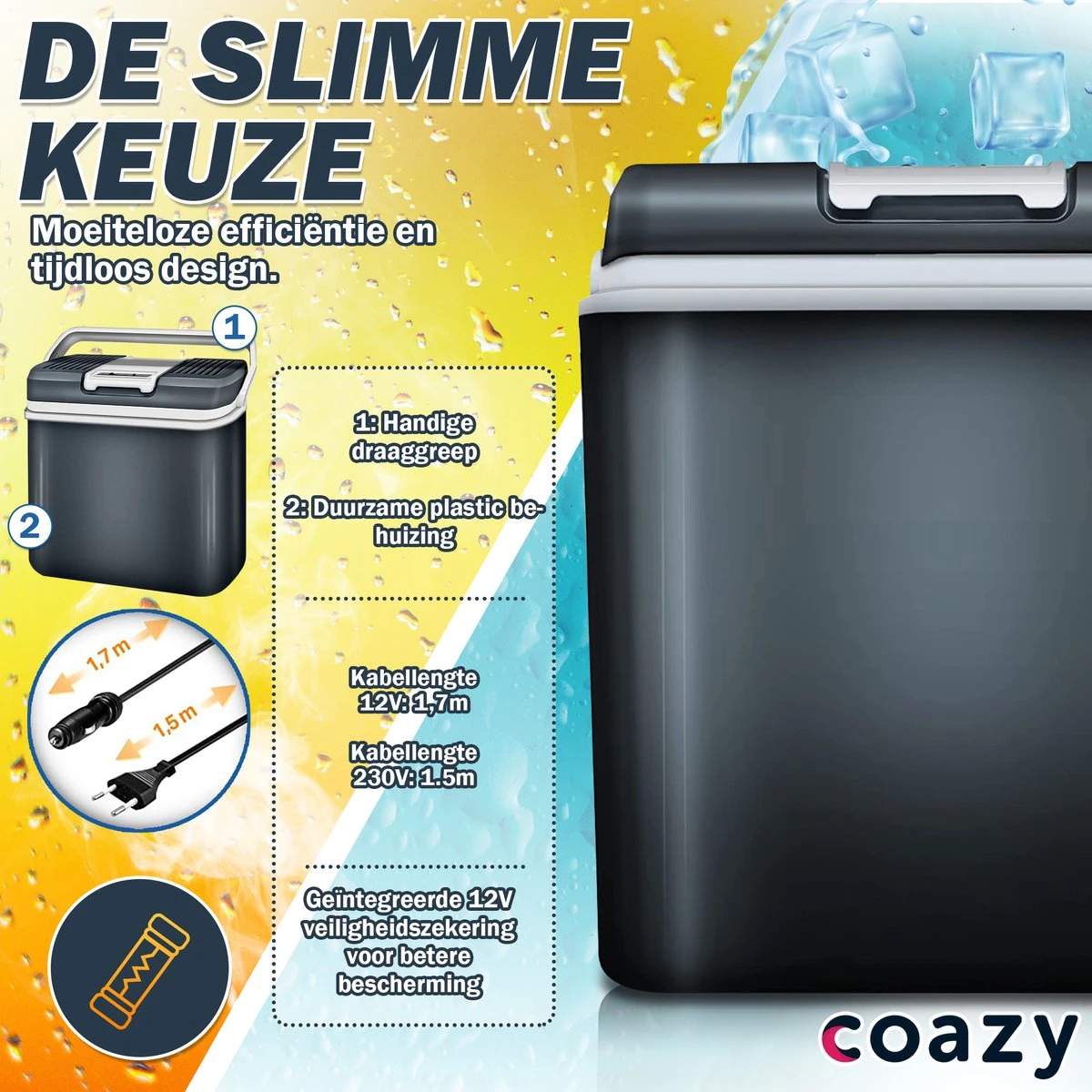 Koelbox 24L Met ECO Modus Voor Auto & Camping - Frigobox Elektrisch 24 Liter Met 12v 230 Volt - Verkoelt En Verwamt - MiniBar - Mini Koelkast - Afbeelding 3