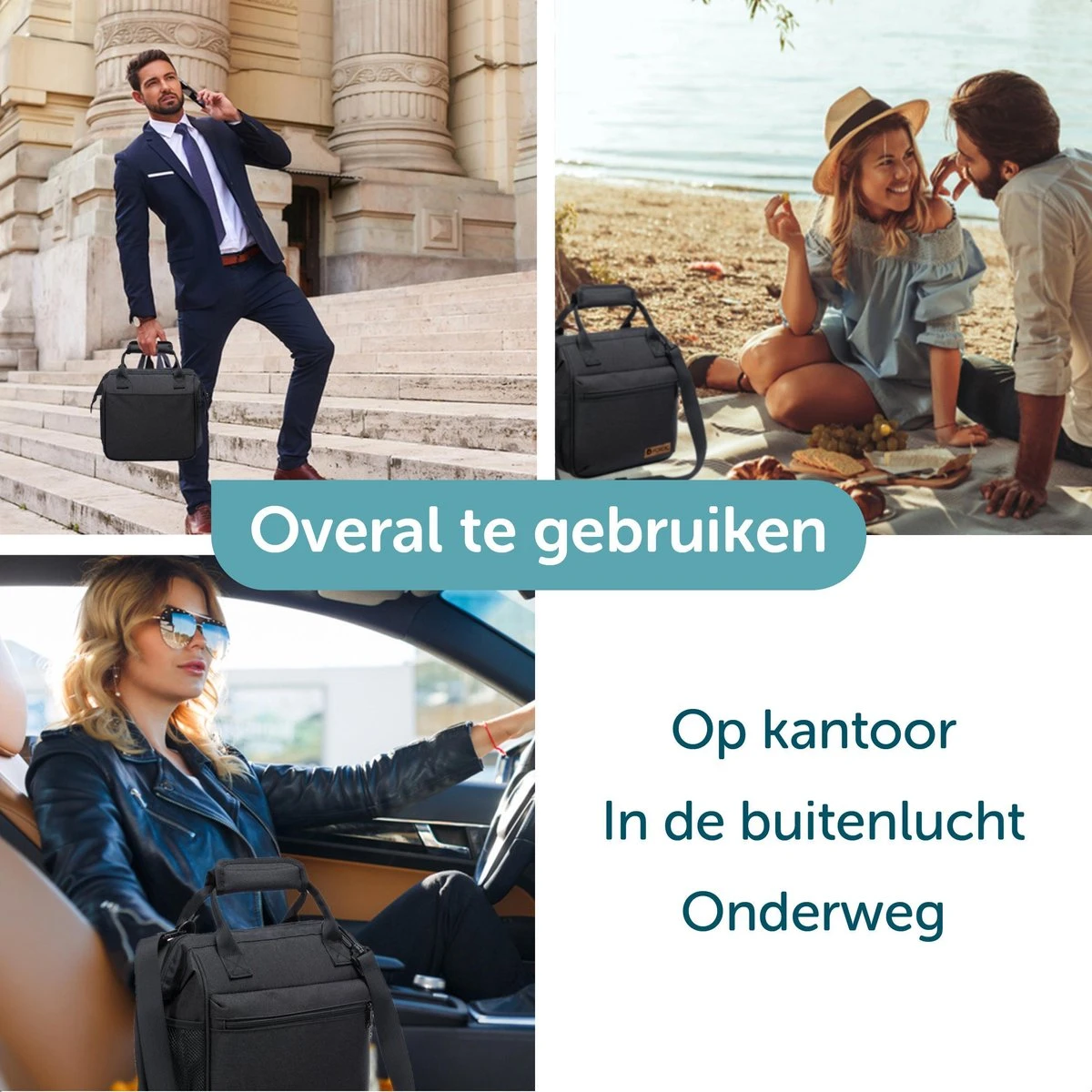 ForDig Lunchtas Zwart - Koeltas Gemaakt Van 600D Polyester Met PEVA-Voering - Ruimte Voor Lunchtrommel / Snacks / Blikjes - Koel Tas Met Mesh Opbergruimtes En Ruimte Voor Bestek - Lunch Tas Cool Bag - Coolerbag - Kleine Cooler - Afbeelding 5