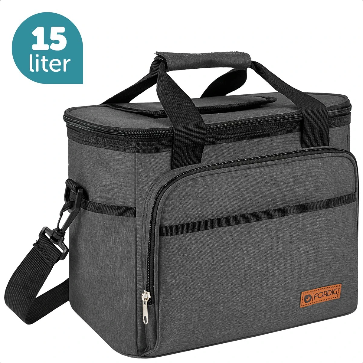 ForDig Koeltas L Zwart (15 Liter) - Gemaakt Van 600D Polyester Met PEVA-Voering - Ruimte Voor 20 Blikjes Of 10 Halve Liter Flessen - Opvouwbaar Koel Tas Met Easy-Acces Flap - Ruimte Voor Bestek - Picknick Cool Bag - Coolerbag - Grote Cooler