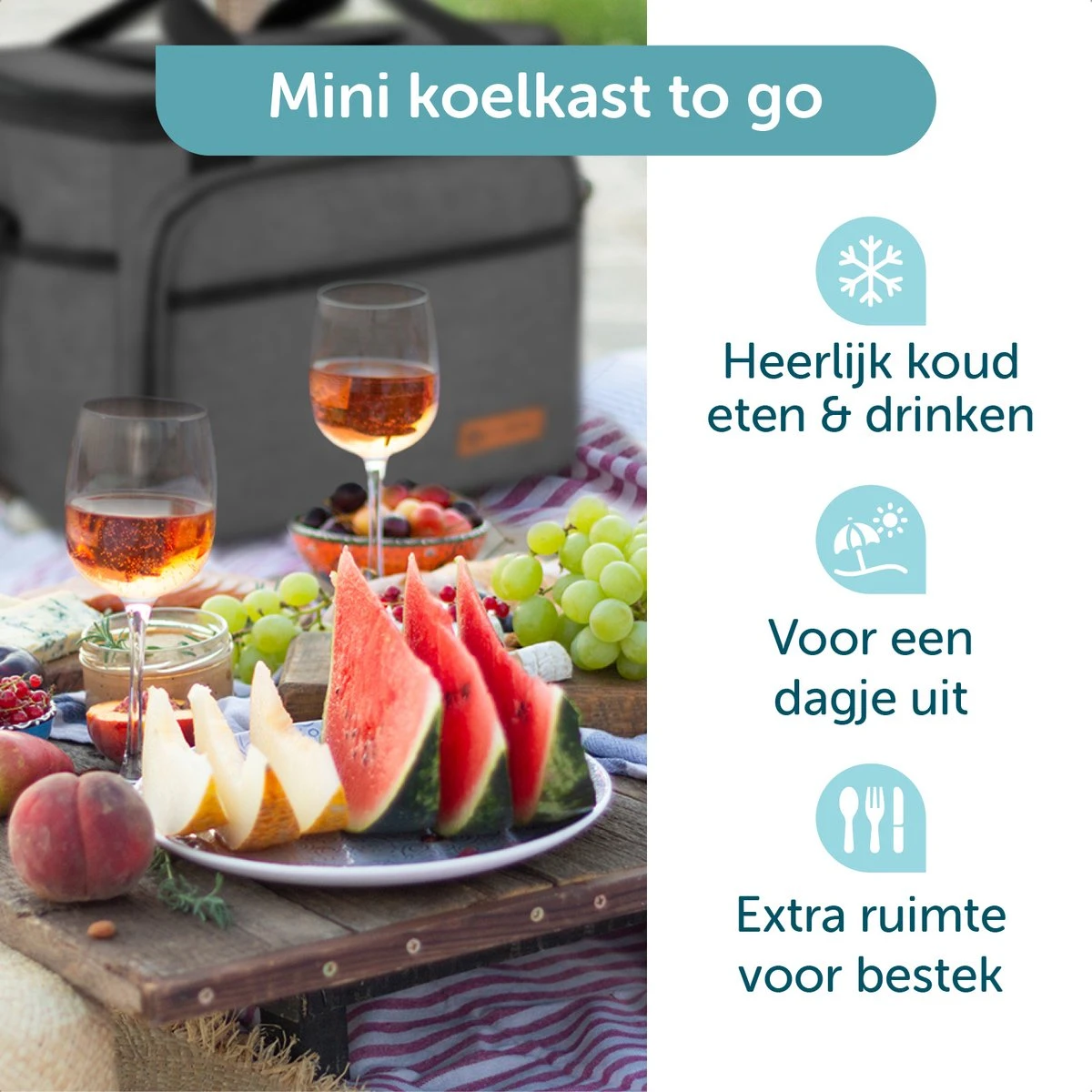 ForDig Koeltas L Zwart (15 Liter) - Gemaakt Van 600D Polyester Met PEVA-Voering - Ruimte Voor 20 Blikjes Of 10 Halve Liter Flessen - Opvouwbaar Koel Tas Met Easy-Acces Flap - Ruimte Voor Bestek - Picknick Cool Bag - Coolerbag - Grote Cooler - Afbeelding 3