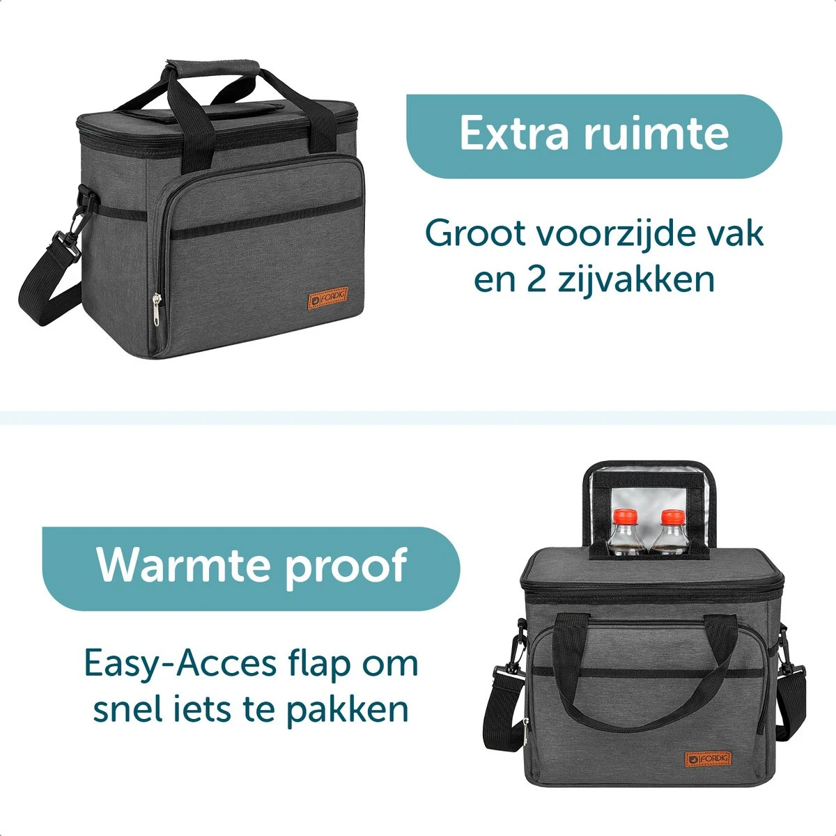 ForDig Koeltas L Zwart (15 Liter) - Gemaakt Van 600D Polyester Met PEVA-Voering - Ruimte Voor 20 Blikjes Of 10 Halve Liter Flessen - Opvouwbaar Koel Tas Met Easy-Acces Flap - Ruimte Voor Bestek - Picknick Cool Bag - Coolerbag - Grote Cooler - Afbeelding 6