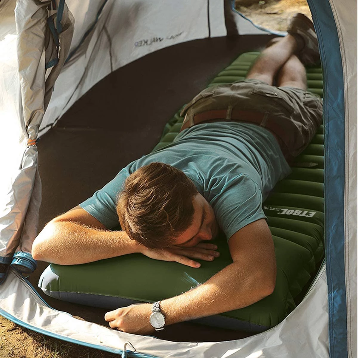 ETROL Camping Slaapmat-2-in-1 Zelfopblazende Kampeermat Met Kussen (78"x 28"), Lichtgewicht, Dik 4"compact Kussen, Geschikt Voor Zelfrijdende Reizen, Lekvrije, Waterdichte Tent - Afbeelding 2