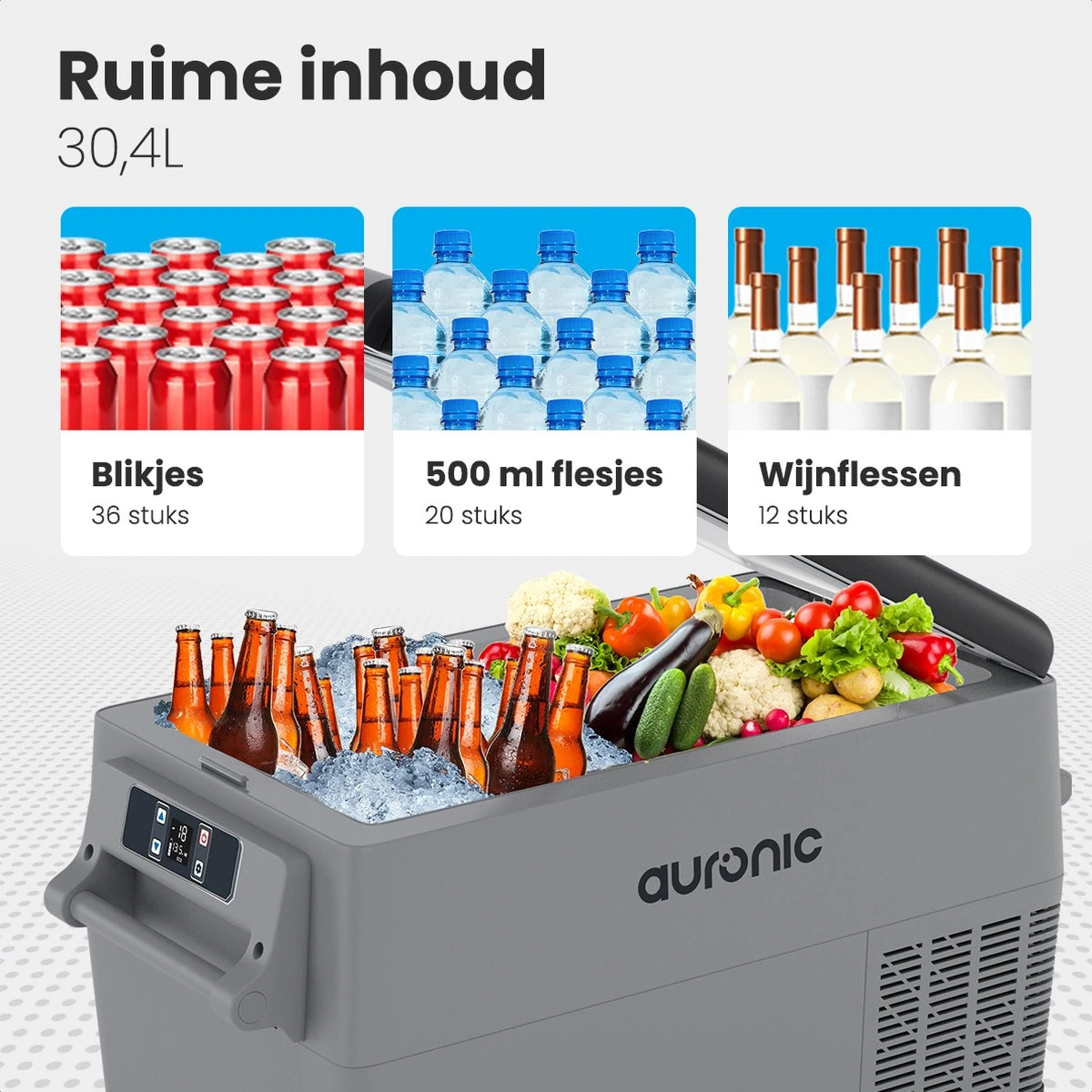 Auronic Elektrische Koelbox - 30.4L - Compressor - 12V En 240V - Grijs - Afbeelding 7